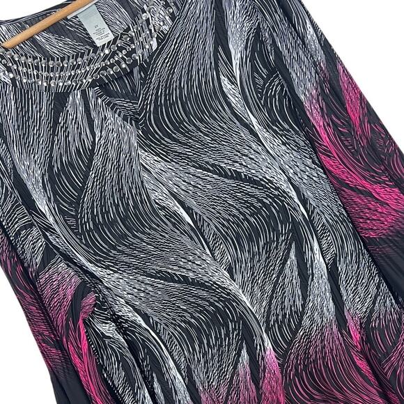 Catherines Tops - CATHERINES Womens 2X Black Swirl Art Embellished Accordion Pleat Sheer Tunic Top